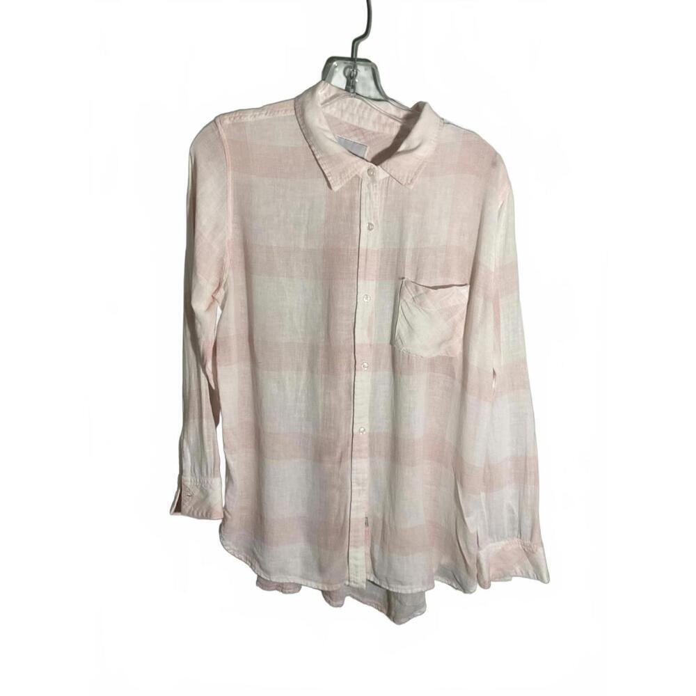 Rails Women’s Pink and white Plaid Linen Blend Button Up Shirt Medium